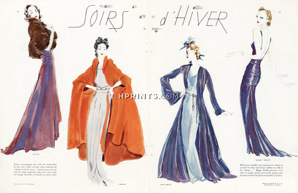 Jean-Gabriel Domergue 1936 Evening Gown, Jean Patou, Maggy Rouff, Molyneux, Jeanne Lanvin
