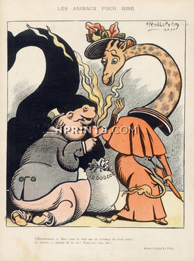 Alfred Le Petit 1896 "Les Animaux pour Rire" Hippo, Giraffe