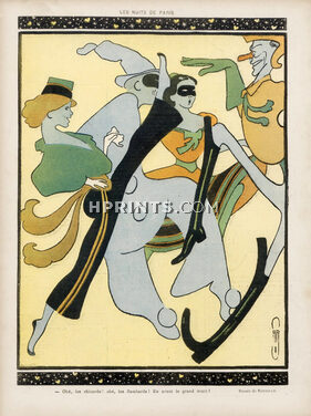 Roubille 1902 "Les nuits de Paris", music hall, dancer splits, Carnival