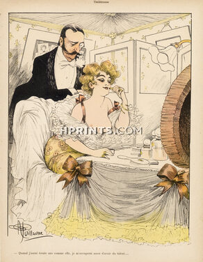 Albert Guillaume 1902 "Théatreuse" sexy girl, topless, making-up