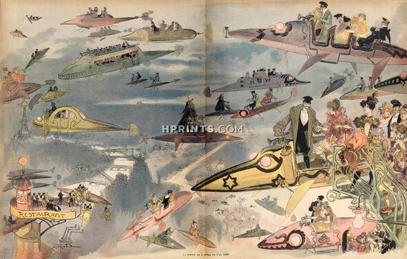 Robida 1902 "La sortie de l'Opéra en l'an 2000" Science Fiction, futuristic design