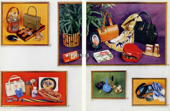 Henry a la Pensée, Hermès (Cave à liqueurs) Innovation (Handbag) Sylvia Meyer (Scarf), Lucienne Offenthal (Handbag) 1957, 3 pages