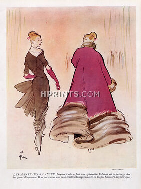 Jacques Fath 1947 Evening Opossum Coat, René Gruau Fashion Illustration