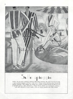 René Gruau 1926 Beach Fashion, pajamas, Men's Clothing