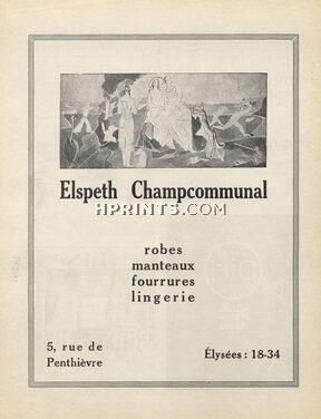 Elspeth Champcommunal 1926 Label, 5 rue de Penthièvre, Paris