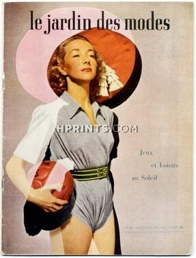Le Jardin des Modes 1947 N°308, Hermès (beachwear), Christian Dior, Véra Boréa, Schiaparelli, Tunmer, Henry a la Pensée, 56 pages