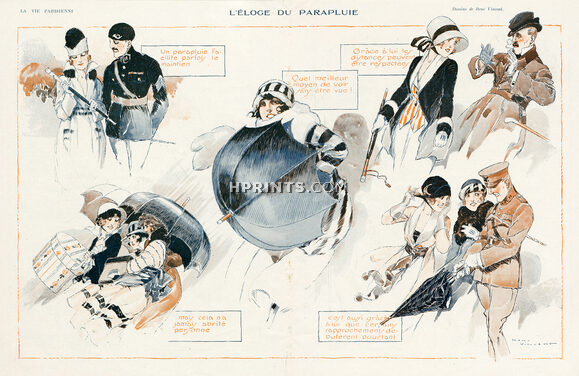 René Vincent 1918 "L'éloge du Parapluie" Elegant Parisienne Umbrellas