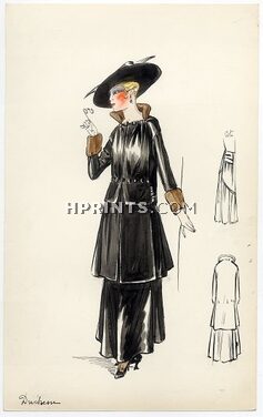 Bernard & Cie (Couture) 1910 "Duchesse" Original Fashion Drawing, Indian ink and gouache