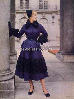 Christian Dior (Couture) 1948 Ensemble, la Jupe est coupée de bandes d'astrakan, Photo Philippe Pottier