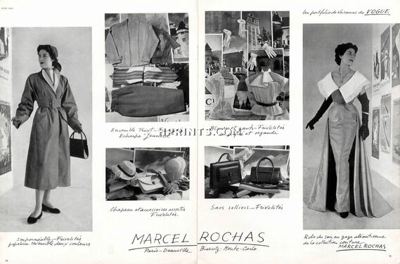 Marcel Rochas (Couture) 1952 waterproof, Hats, Gloves, Handbags, evening gown