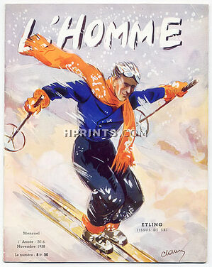 L'Homme 1938 November N°6, Men's Fashion Magazine, skier, 36 pages