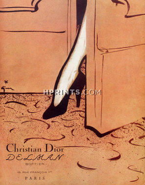 Christian Dior (Shoes) 1953 René Gruau, Bootmaker Delman