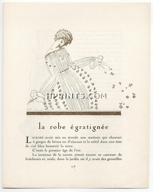 La Robe Égratignée, 1920 - Eduardo Garcia Benito Evening gown with Flowers, La Gazette du Bon Ton, Text by Marcel Duminy, 4 pages