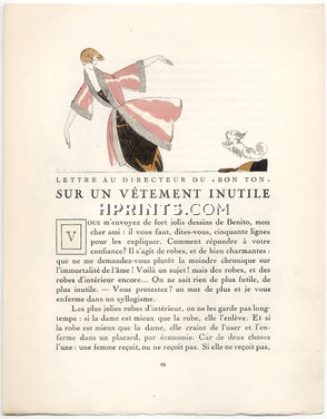 Sur un Vêtement Inutile, 1920 - Eduardo Garcia Benito Housecoats, La Gazette du Bon Ton, Text by Nicolas Bonnechose, 4 pages