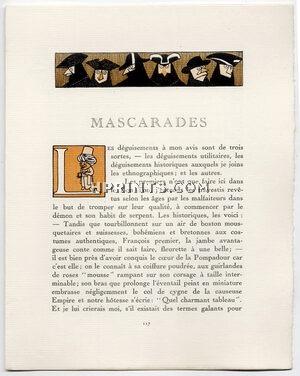 Mascarades, 1913 - Markous Carnival costume, Pierrot, Aladin, Harlequin, La Gazette du Bon Ton, Text by Jean Besnard, 4 pages