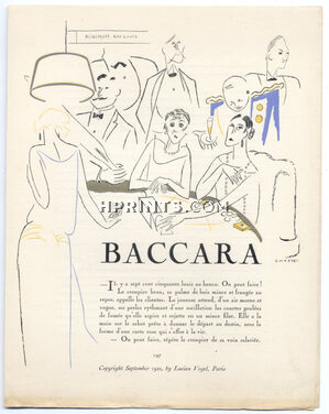 Baccara, 1922 - Roger Chastel Gambling, Casino, La Gazette du Bon Ton, Text by Gérard Bauër, 4 pages
