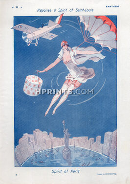 Spirit of Paris, 1927 - Léon Bonnotte Sexy Girl Parachutist, Statue of Liberty