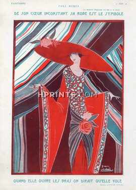 Yvon Vidal 1922 Foll'modes, Fashion Dress Butterfly Sleeves, Art Deco