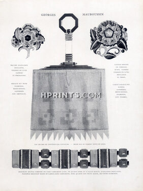 Mauboussin (High Jewelry) 1927 Broche, Sac en ors, Bracelet (cabochons jade, quartz rose, agathe bleue)