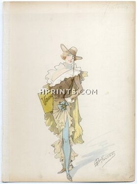 Alfred CHOUBRAC 1890 Costume Design, Author, Writer, Theatre du Vaudeville, Gouache