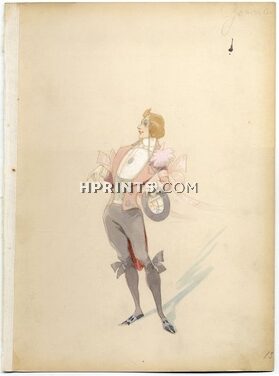 Alfred CHOUBRAC 1890 Costume Design, Le Gomineux (The Hairdresser) Dandy
