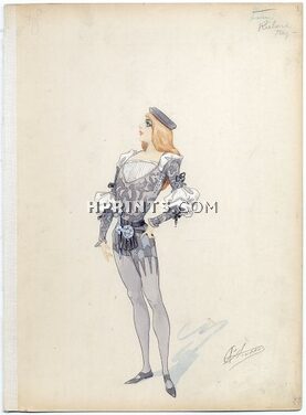 Alfred CHOUBRAC 1896 Costume Design ''Les Amoureux de Venise'' Gouache, François Ier