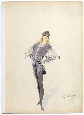 Alfred CHOUBRAC 1896 Costume Design ''Les Amoureux de Venise'' Gouache, François Ier