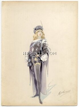 Alfred CHOUBRAC 1896 Costume Design ''Les Amoureux de Venise'' Gouache, Page, François Ier