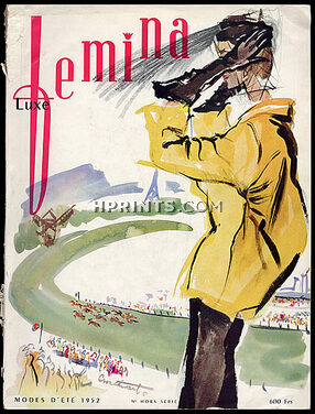 Femina 1952 Summer, Irwin Crosthwait (cover), Annie Beaumel, vitrines Hermès, Schiaparelli, 110 pages