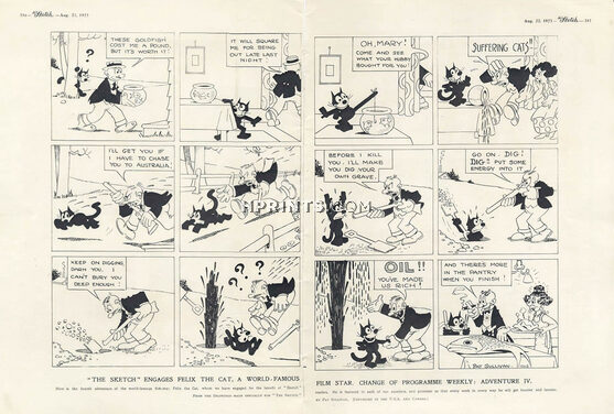 Pat Sullivan 1923 "The Sketch" engages Felix the Cat, Famous film star, comic strip