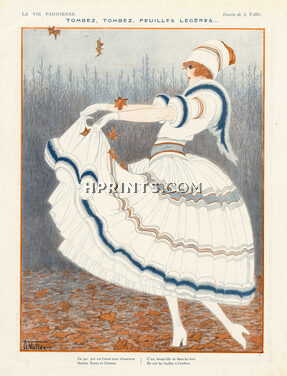 Armand Vallée 1920 "Tombez, tombez, feuilles légères" Autumn Elegant Parisienne, Fashion Dress