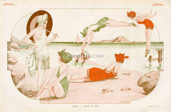Maurice Pépin 1924 Croquis à l'heure du bain, bathing beauties