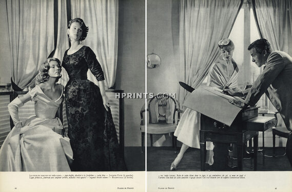 René Gruau (drawing models) 1953 Jacques Fath, Balenciaga, Christian Dior, Evening Gowns, Bettina Graziani
