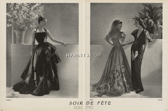 Paquin, Grès, Lanvin 1945 "Soirs de Fête" Evening gowns, Photo Pottier