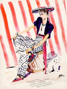 René Bouët-Willaumez 1939 slacks, blouse, bolero of Bergdorf Goodman, Delman shoes, Rose Descat hat