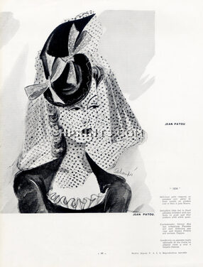 Schompré 1939 Jean Patou, Fashion Illustration Hat, Veil