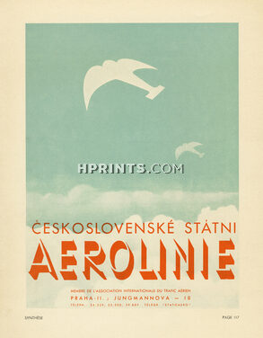 Aerolinie 1936 Ceskoslovenske Statni, airplane, poster art