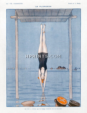 André Edouard Marty 1918 "Le plongeon" bathing beauty