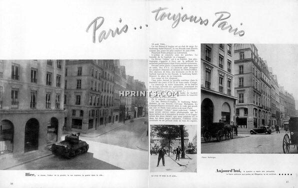 Paris... Toujours Paris, 1945 - Libération de Paris Août Faubourg Saint-Honoré, rue Boissy-d'Anglas, Jeanne Lanvin, photos Seeberger, 4 pages