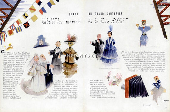 Quand un Grand Couturier Habille Les Mariés de la Tour Eiffel, 1948 - Simone Brousse Jean Cocteau, Eiffel Tower, Jacques Fath, Puppet Marionette