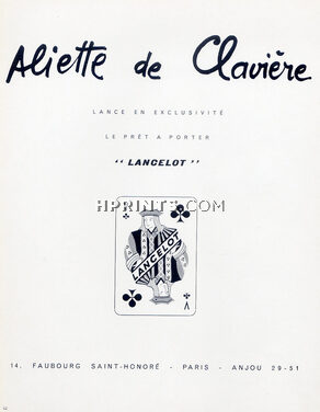 Aliette de Clavière 1956 "Lancelot" Label Prêt à Porter