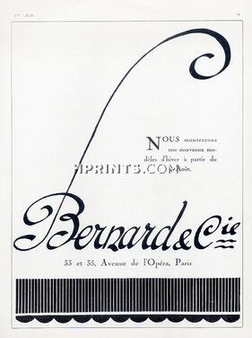 Bernard & Cie 1925 Label, 33 & 35 Avenue de l'Opéra, Paris