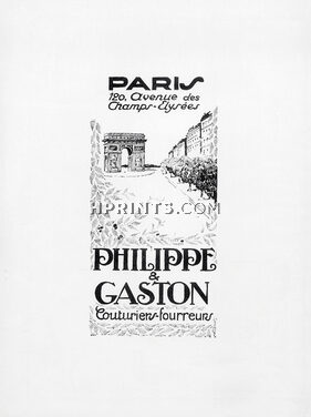 Philippe et Gaston (Couture) 1924 Label, Arc De Triomphe, Address: 120 Avenue des Champs-Elysées