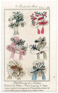 Petit Courrier des Dames 1827 N°489 Modes de Paris, Hats