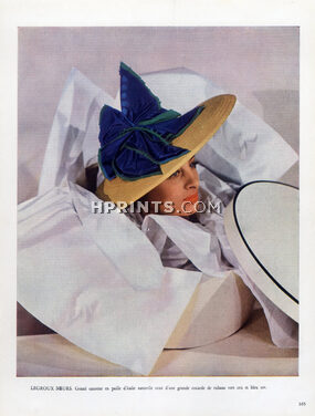 Legroux Soeurs (Millinery) 1949 Canotier Hat, Hatbox