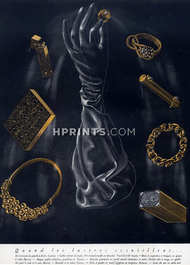 Fircsa 1946 Cartier (3), Van Cleef & Arpels, René Boivin (2), Cigarette case, Necklace, Ring, Gant du soir Reboux