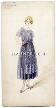 Doeuillet (Couture) 1916 Original Fashion Drawing "Armenonville", gouache. 24 Place Vendôme