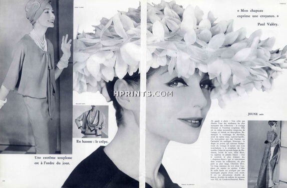 Christian Dior - Yves Saint Laurent (première collection) été 1958 "Chapeaux-fleurs", Photo Donald Silverstein, 3 pages