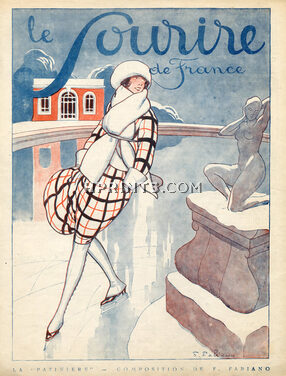 Fabien Fabiano 1919 "La Patineuse" Elegant Skater, Snow