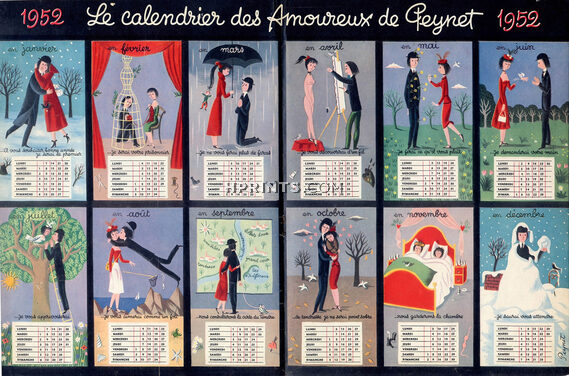 Raymond Peynet 1951 "Le Calendrier des Amoureux de Peynet de 1952" The Calendar of the Lovers